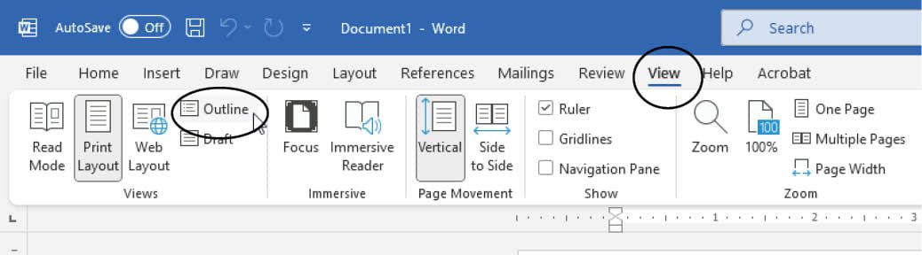 માઇક્રોસોફ્ટ વર્ડમાં આઉટલાઇન વ્યૂ ફીચર